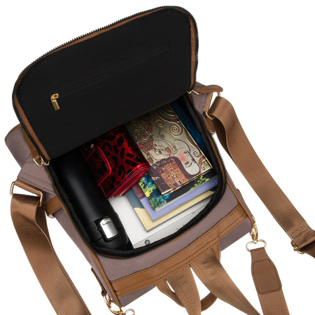 Städtischer Damen-Rucksack aus Nylon und Öko-Leder in Beige – Peterson