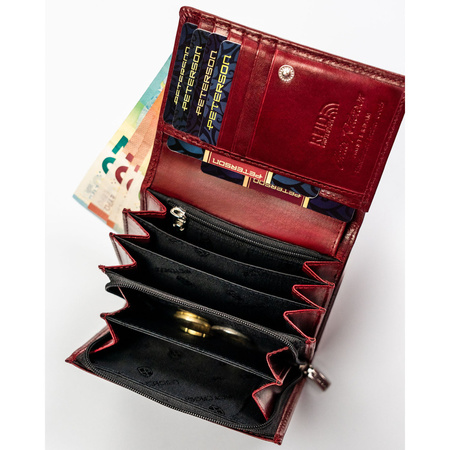 Elegante kompakte Damen Geldbörse rot aus Leder – Peterson