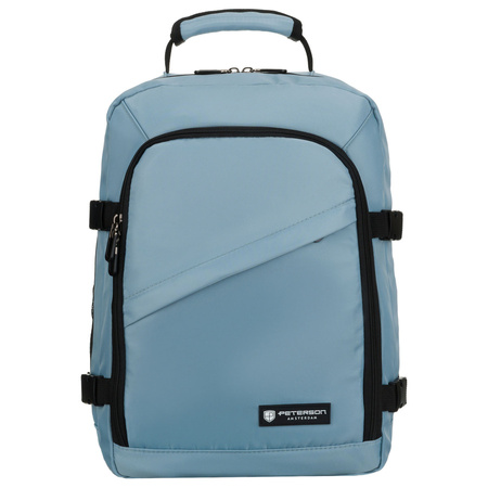 Reise-Rucksack in Blau, zweifach unterteilt und an verstellbaren Schultergurten aufgehängt – Peterson