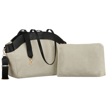 Städtische Damen Tasche aus Echtleder und Polyamidfaser in Beige-Schwarz – Peterson