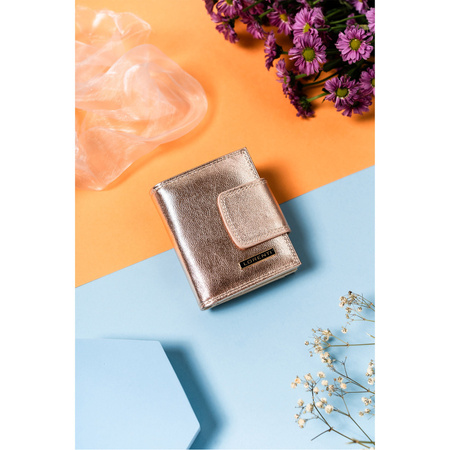 Kleine Damen Geldbörse aus glänzendem Leder mit Bügel- und Druckknopf – Lorenti