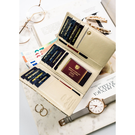 Damen Geldbörse mit Bügel- und Druckknopfverschluss aus echtem Leder mit Schlangenprägung – Peterson