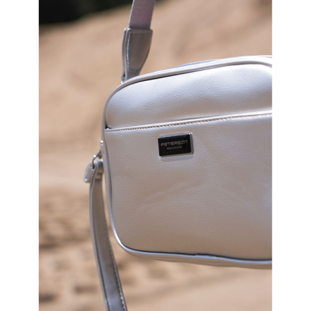 Modische silberne Damen Umhängetasche mit breitem und schmalem Schulterriemen im Set – Peterson