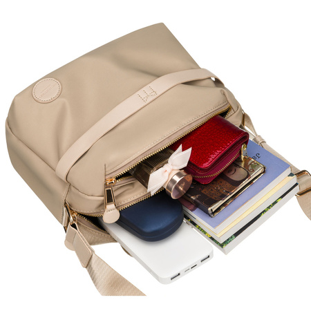 Damen-Umhängetasche aus Nylon in Beige, ein Hauptfach und mit Reißverschluss – Peterson