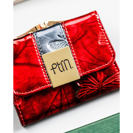 Kleine Damen-Geldbörse aus Leder in Rot mit Druckknopf und Schnappverschluss – Peterson