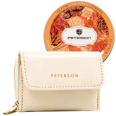 Kleine RFID Damen Geldbörse aus Lackleder mit goldenen Details – Peterson