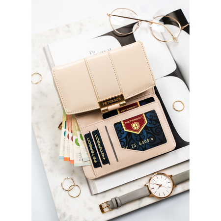 Damen-Geldbörse aus beigem, lackiertem Öko-Leder – Peterson