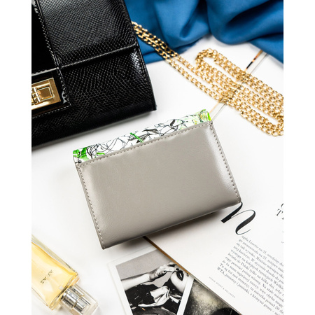 Grüne Damen Geldbörse aus Leder mit RFID-Schutz und Blumenmuster – Peterson