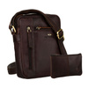 Peterson Herren-Umhängetasche aus Leder, klassisch, braun, mit Taschen und Etui
