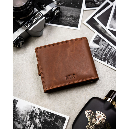 Braune Herren-Geldbörse aus Leder mit RFID-Schutz und Druckknopfverschluss - Peterson