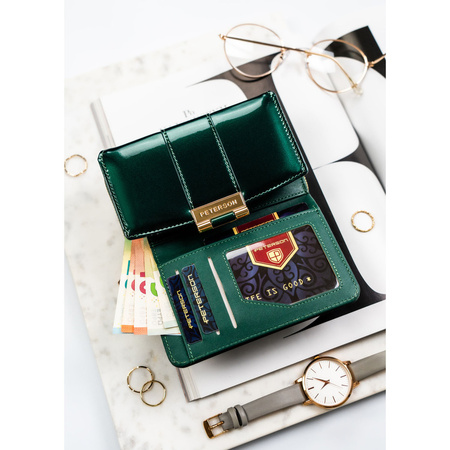 Damen-Geldbörse aus grünem, lackiertem Öko-Leder mit RFID-System – Peterson