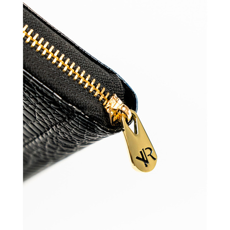 Lackierte Federmappen-Geldbörse aus echtem Leder in Schwarz mit Reißverschluss - Rovicky