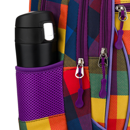 Schulrucksack mit Karomuster aus Polyester, anpassbaren Schultergurten - Peterson