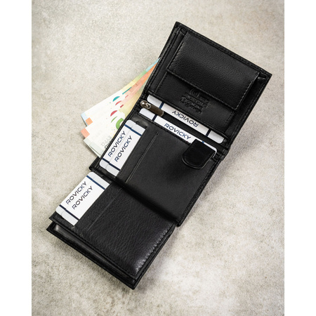 Schlanke, vertikale Herren-Geldbörse aus echtem Leder in Schwarz - Rovicky