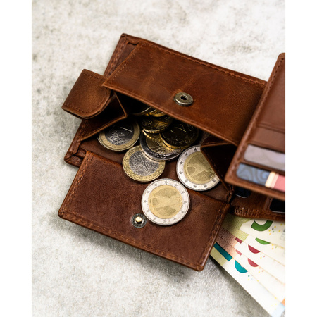 Herren-Geldbörse aus Leder, hellbraun, mit Druckknopfverschluss – Peterson