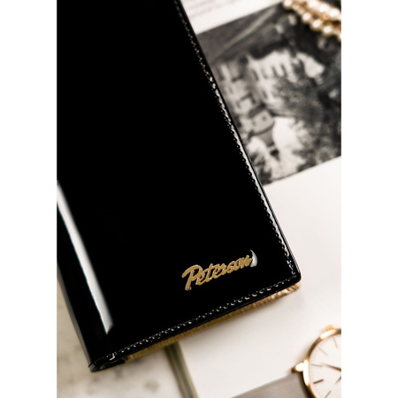 Große Damen Geldbörse hochformat schwarz aus Leder mit Magnetverschluss – Peterson