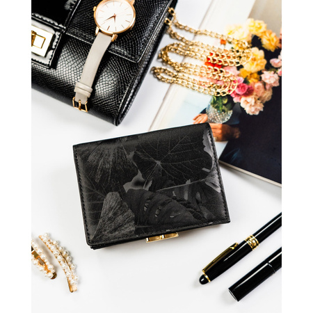 Elegante Damen-Geldbörse aus Natur- und Öko-Leder in Schwarz - Peterson