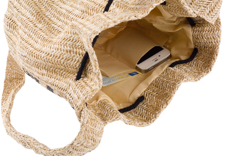 Kleine Strohtasche im Beuteldesign mit Pompons – ideal für den Sommer – Cavaldi