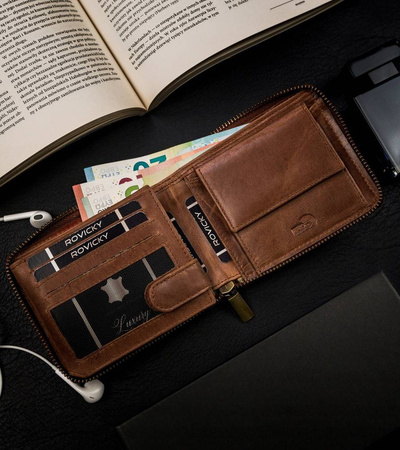 Große, aus Leder Herren-Geldbörse mit Reißverschluss - Always Wild