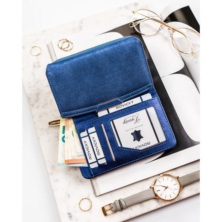 Mittlere Damen-Geldbörse aus Öko-Leder in Marineblau - Rovicky