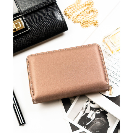 Beige Damen-Geldbörse aus Öko-Leder mit Druckknopf- und Reißverschluss – Peterson