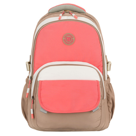 Jugendlicher Schulrucksack aus Polyester in Beige-Rosa mit Laptopfach – Peterson