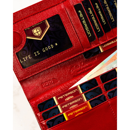 Rote Damen Geldbörse aus Leder mit Magnet- und Reißverschluss und RFID-Schutz – Peterson