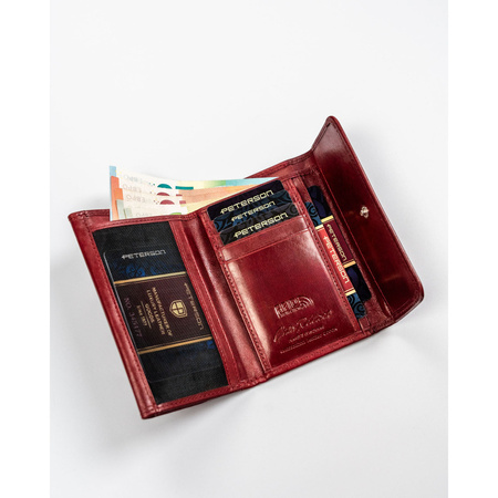 Damen Geldbörse rot aus Leder mit Druckknopf – Peterson