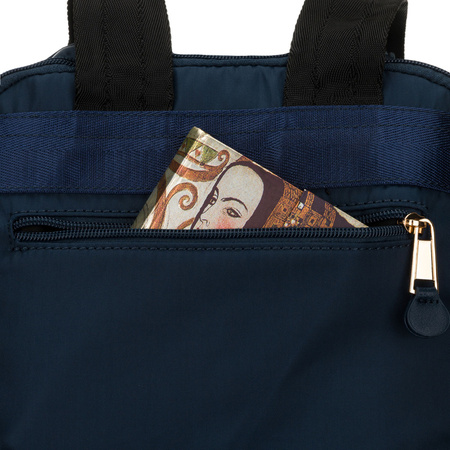 Damen-Rucksack aus Nylon in Marineblau mit einem Befestigungsgriff für den Koffer – Peterson