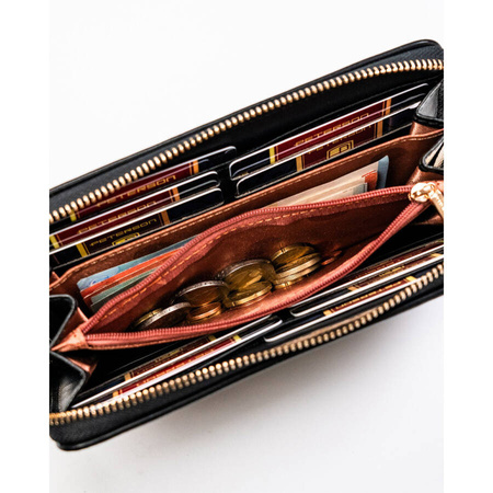 Modische Damen-Geldbörse mit Reißverschluss, goldenen Beschlägen und gesteppter Textur – Peterson