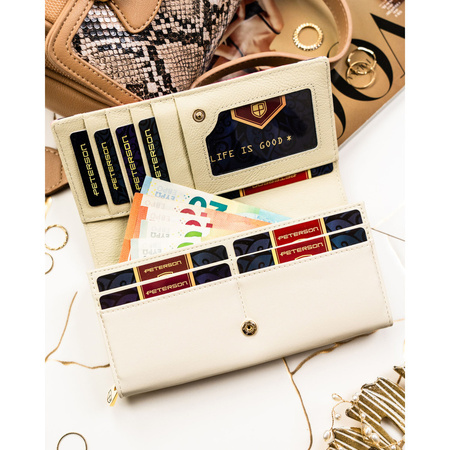 Geräumige Damen-Geldbörse mit Blumenmuster aus Natur- und Öko-Leder – Peterson