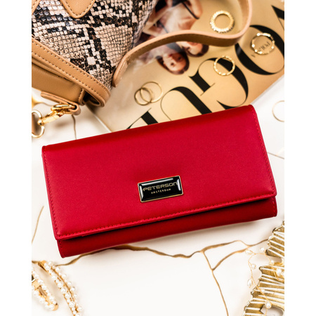 Rote Damen-Geldbörse aus Natur- und Öko-Leder mit Druckknopfverschluss – Peterson