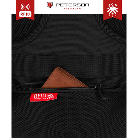 Reise-Rucksack aus Polyester in Schwarz, zweifach unterteilt und ideal als Handgepäck - Peterson