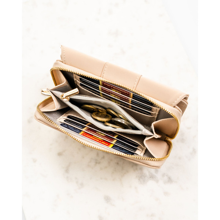 Beige Damen-Geldbörse aus Öko-Leder mit leicht gestreifter Struktur, mit Druckknopfverschluss - Peterson