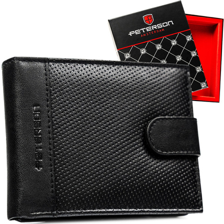 Große Herren-Geldbörse aus Leder in Schwarz mit Druckknopfverschluss – Peterson