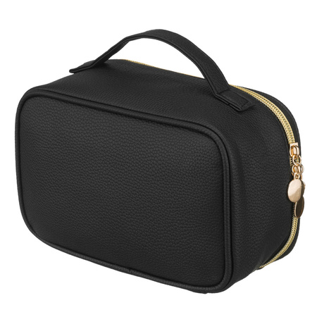 Schwarze, praktische Kosmetiktasche aus Öko-Leder mit Reißverschluss – Rovicky