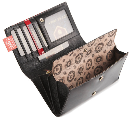 Schwarz-rote Damen Geldbörse aus Echtleder mit Akzent – Peterson