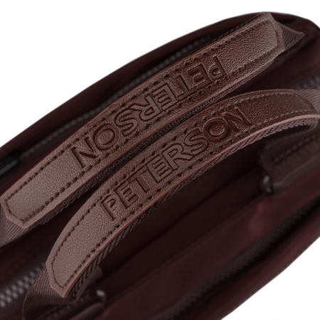 Damen-Umhängetasche aus Polyester in Bordeauxrot, an Henkeln und einem abnehmbaren Gürtel befestigt – Peterson