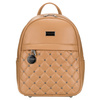 Kleiner beiger Damen Rucksack mit Steppung, silbernen Nieten und modischem Anhänger aus Öko-Leder – Peterson