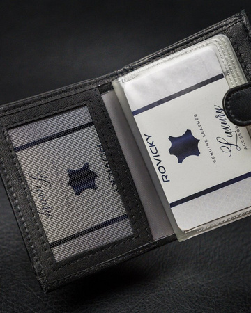 Vertikales Kartenetui aus Echtleder mit Druckknopf und Geldscheinfach – Loren