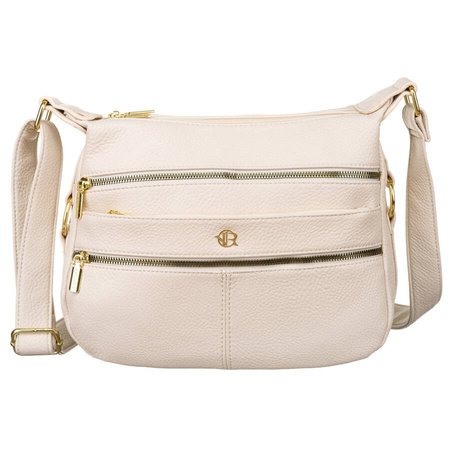 Damen-Umhängetasche aus Öko-Leder in Beige mit Reißverschlüssen auf der Vorderseite - Rovicky