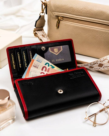 Geräumige Damen Geldbörse aus Leder mit Druckknopf und Reißverschluss – Peterson