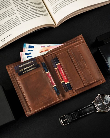 Herren Geldbörse aus verlaufendem Echtleder in Braun – Peterson