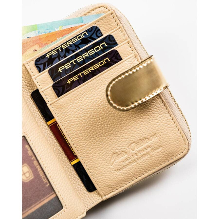 Elegante, kleine Damen Geldbörse in Gold aus echtem Leder – Peterson