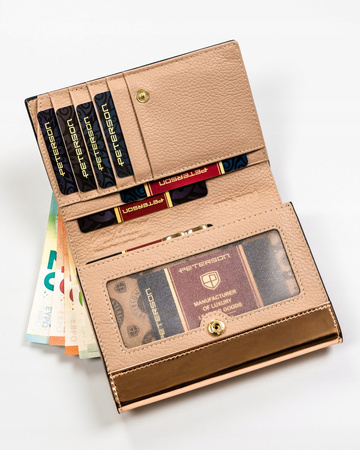 Mittelgroße Damen Geldbörse in Schwarz-Gold mit Reißverschlusstasche – Peterson