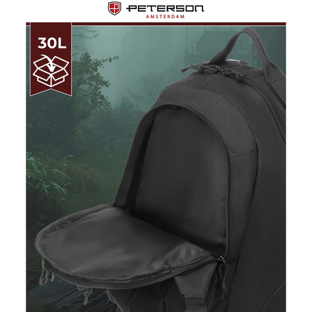Schwarzer, militärischer Rucksack mit Kompressionsriemen – Peterson