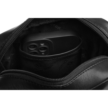 Elegante schwarze Herren-Umhängetasche aus echtem Leder mit äußerer Reißverschlusstasche – Peterson