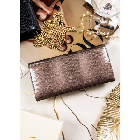 Graue Damen Geldbörse aus lackiertem Echtleder mit Druckknopf – Peterson