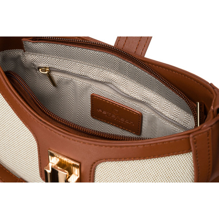 Damen Umhängetasche in Beige-Braun aus Echtleder und Polyamid-Canvas – Peterson