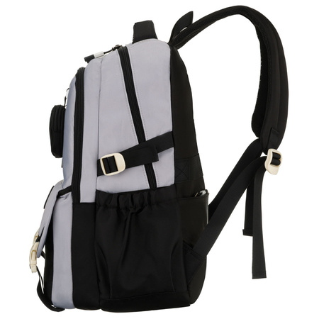 Grau-schwarzer Schulrucksack aus Polyester mit zusätzlicher Tasche - Peterson